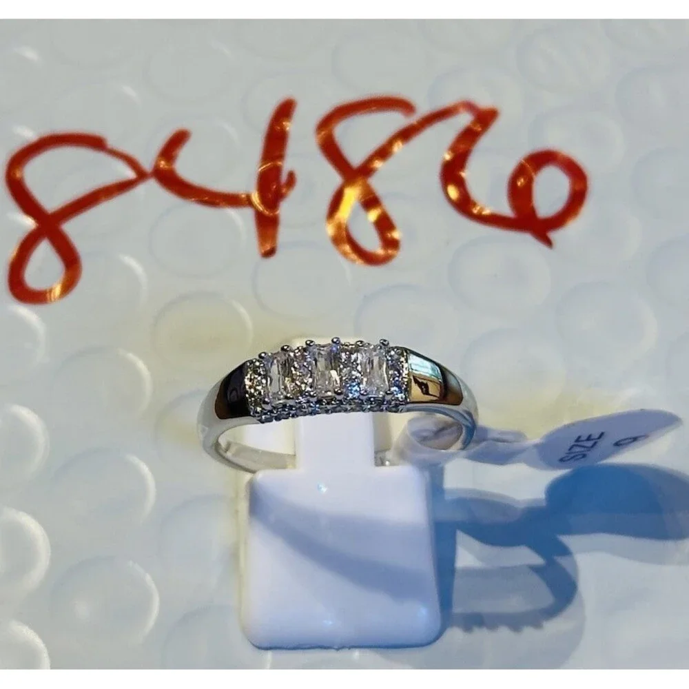 Bomb Party Ring Size 9 Clear Baguette CZ Band Rhodium Plated Sparkle NWT